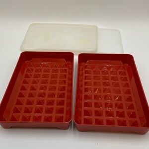 VTG Tupperware #1292 Meat Deli Hot Dog Bacon Marinade Keeper w/Lid Paprika Red